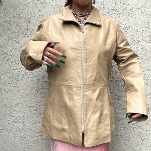 Y2k Neutral Leather Moto Jacket - Picture 9 of 10